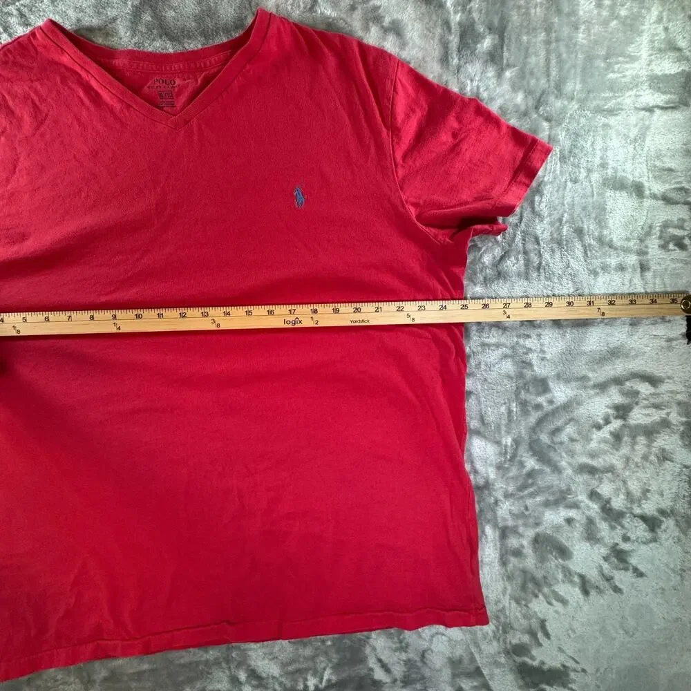 olo Ralph Lauren T Shirt Mens XL Red V Neck Blue Pony Embroidered Short Sleeve